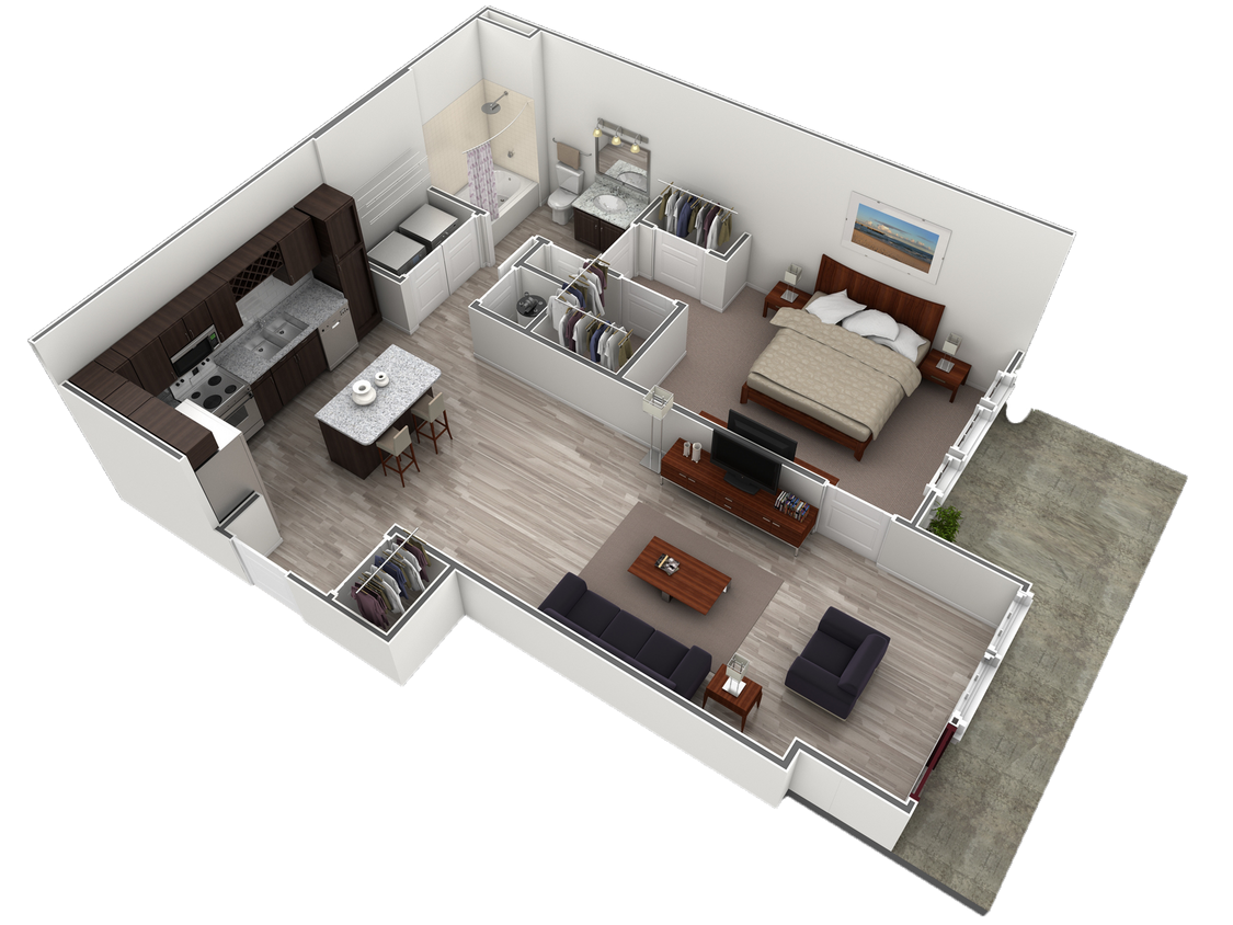 Floor Plan - 1 BR Designer Courtyard Garage