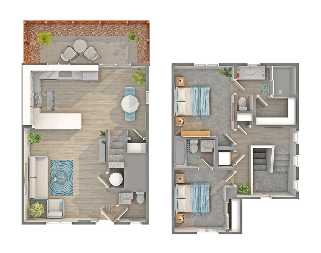 2 BR x 2.5 BA Townhome with Washer/Dryer - A Floorplan - 2 BR x 2.5 BA Townhome with Washer/Dryer - A
