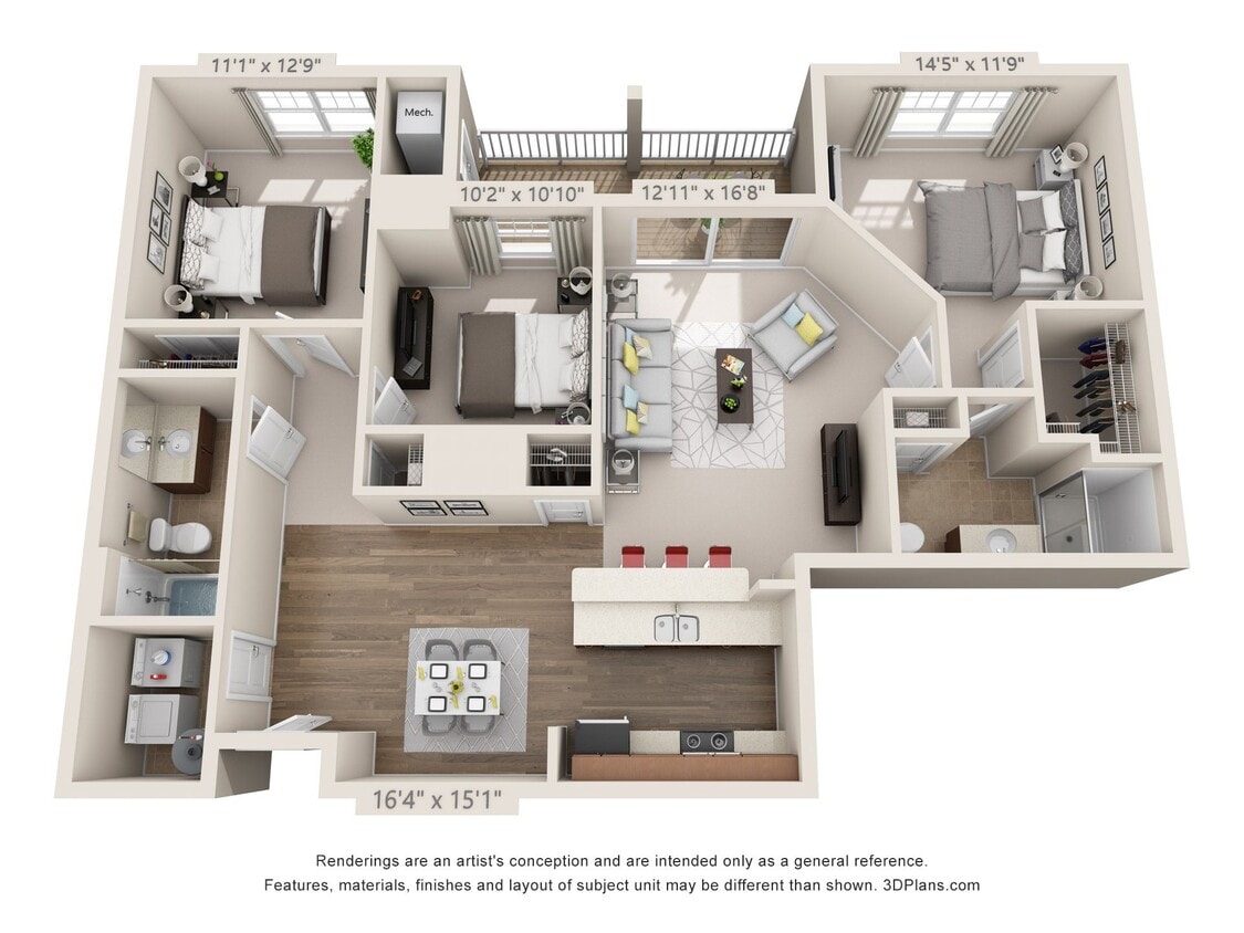 Floor Plan - 3 Bedrooms 2 Baths - 1356