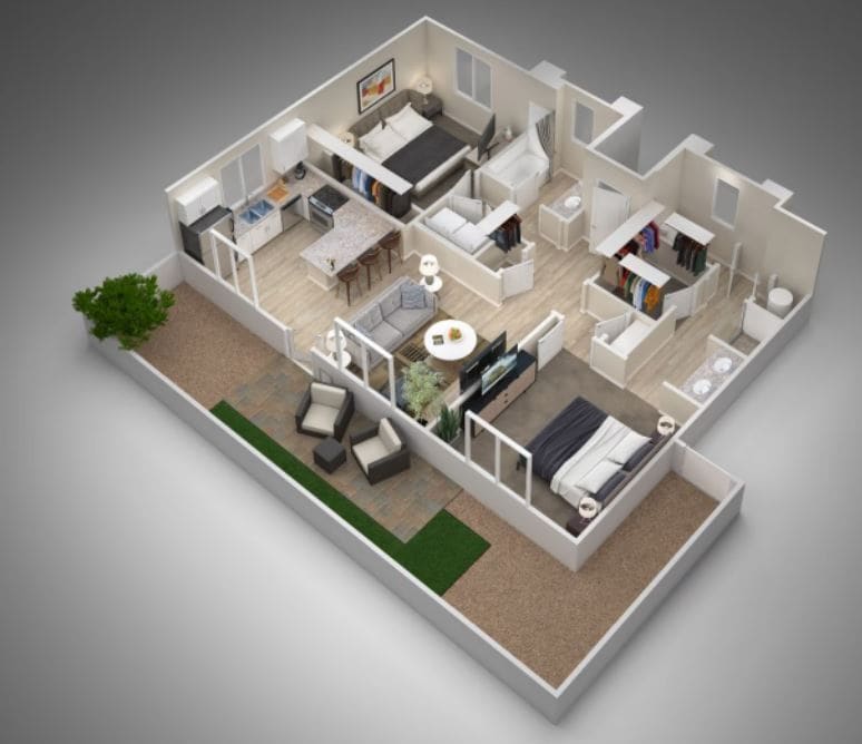 Floor Plan - Two Bedroom Two Baths