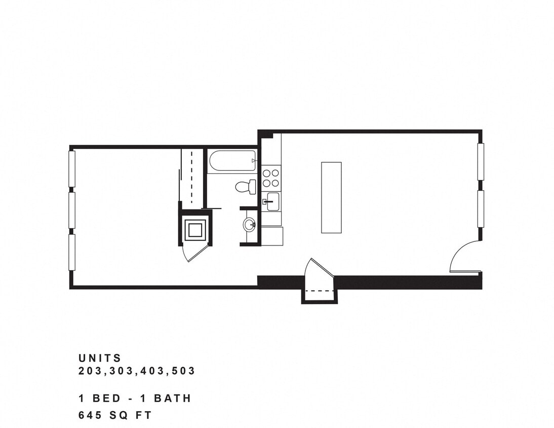 Floor Plan - 1 Bedroom, 1 Bath B