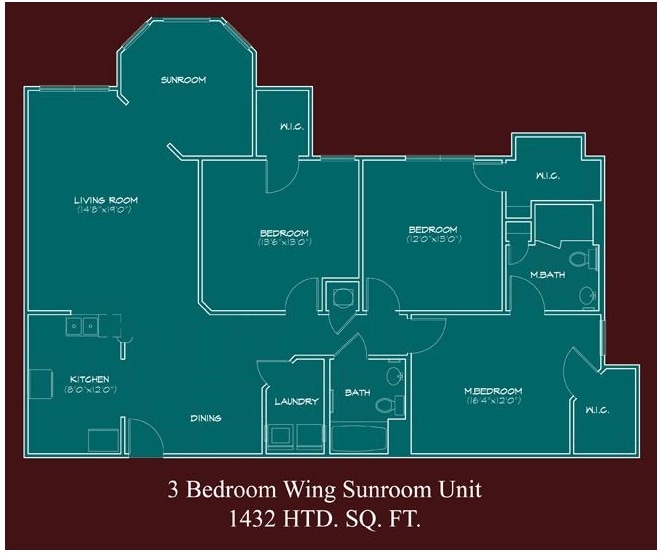 3BR/2BA w/wing Sunroom sqft1432 - The Grand - w/ Sunroom