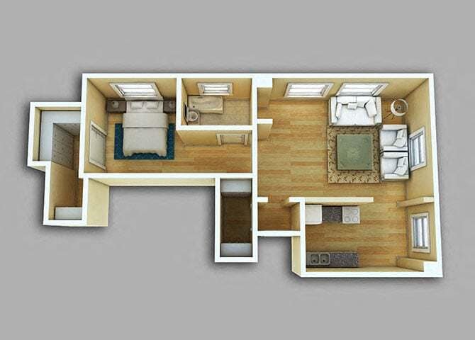 Floor Plan - 1 Bed, 1 Bath #205-705