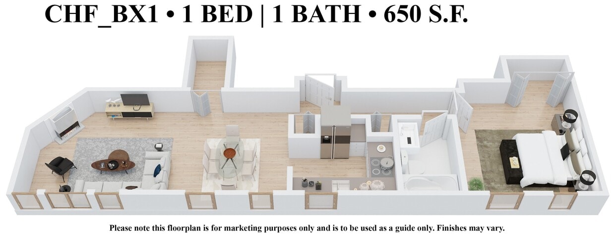 Floor Plan - One Bedroom One Bath - CHF650