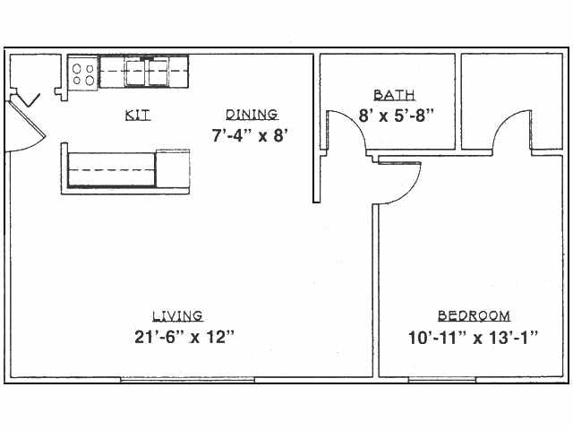 1BR/1BA - 2 BD Standard