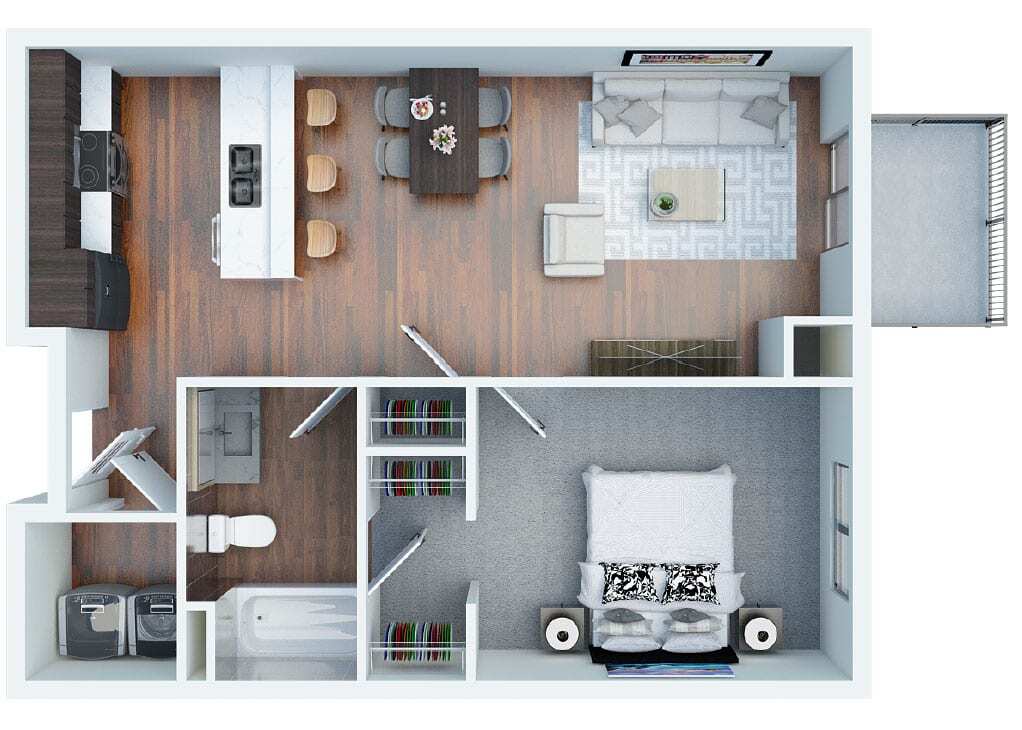 1 Bedroom Floorplan - 1 Bed 1 Bath Apartment