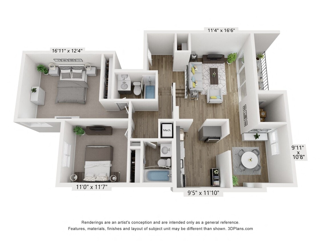 Floor Plan - C - 2BR 2BA (1060sf)