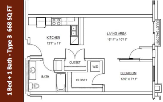 1 bed 1 bath | Apartment in Rochester MN | 501 on First - 1 Bedroom - 1 Bath (Type 3)