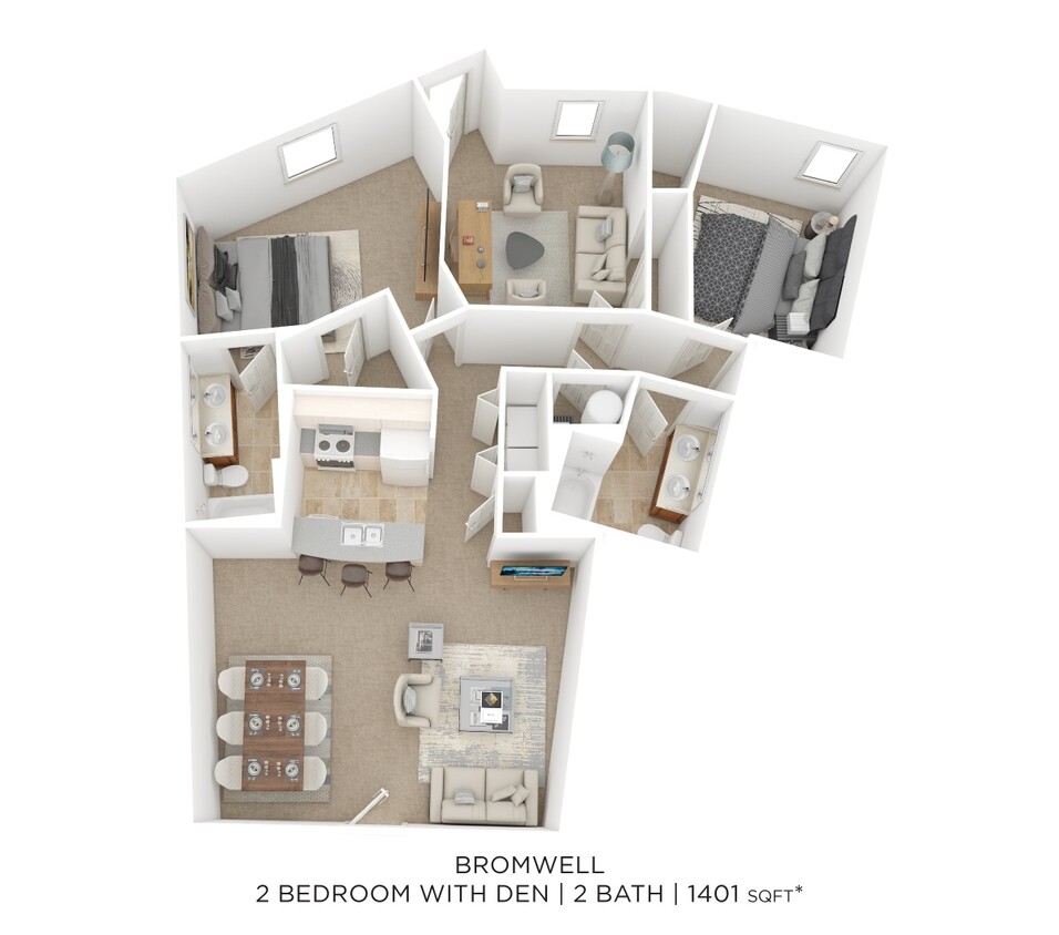 Floor Plan - Two Bedroom 2 Bath w/ Den- Bromwell