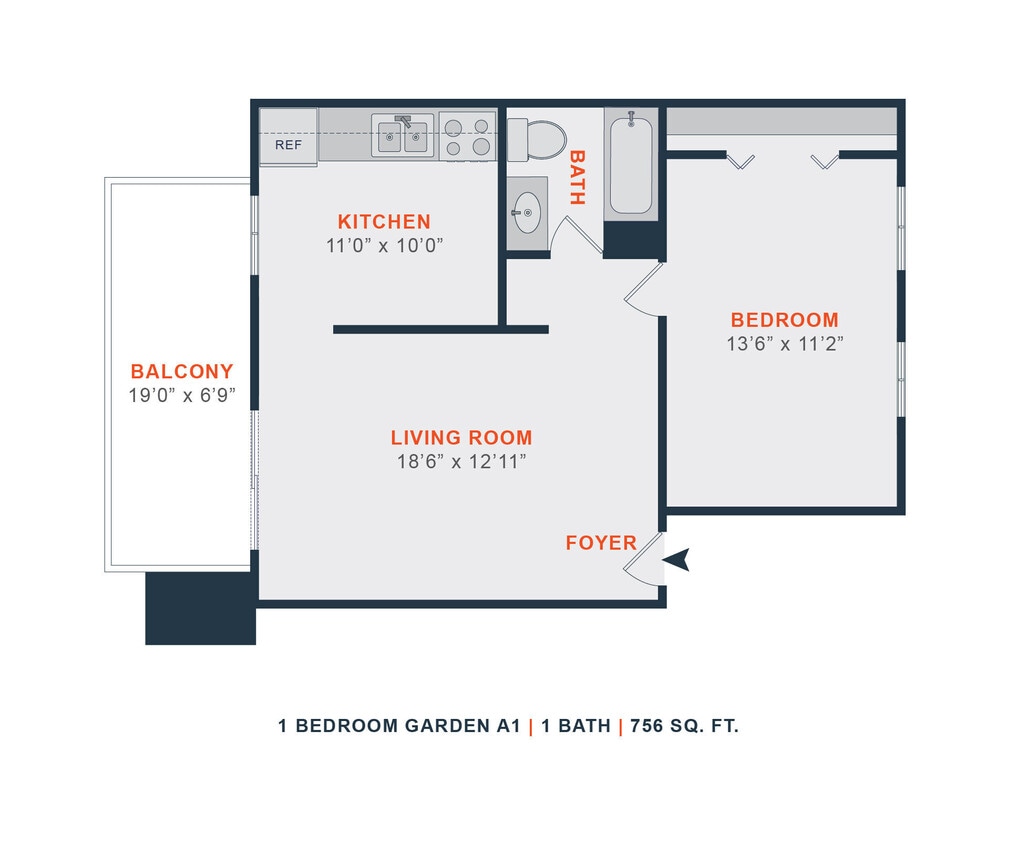 Floor Plan - 1 Bed | 1 Bath
