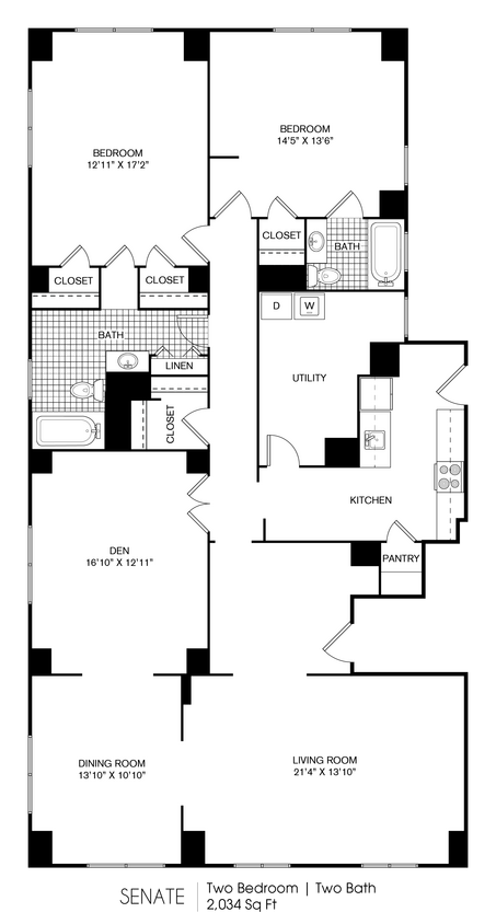 Floor Plan - Senate 2 Bedroom 2 Bath Den