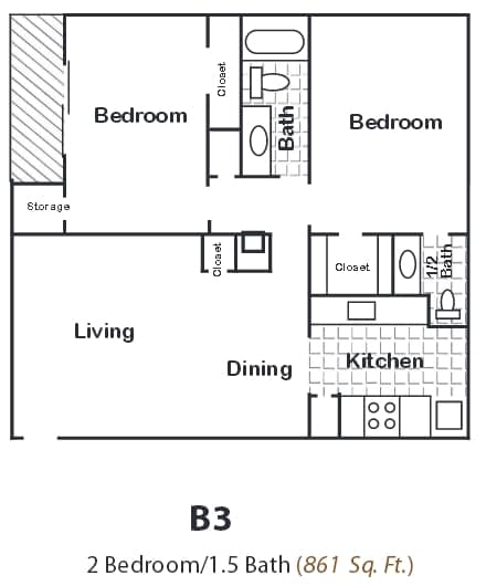 B3 - Hazel-brown cabinetry, black appliances, wood-s...