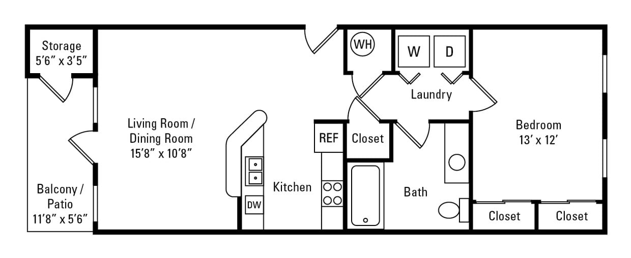 Floor Plan - 1 Bedroom, 1 Bath 692 sq. ft. - Addison