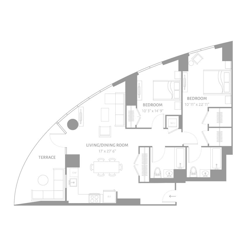 Floor Plan - ELLIPSE - 2 Bedrooms Two Bathrooms