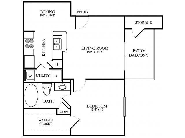 Floor Plan - 1 Bedroom, 1 Bathroom