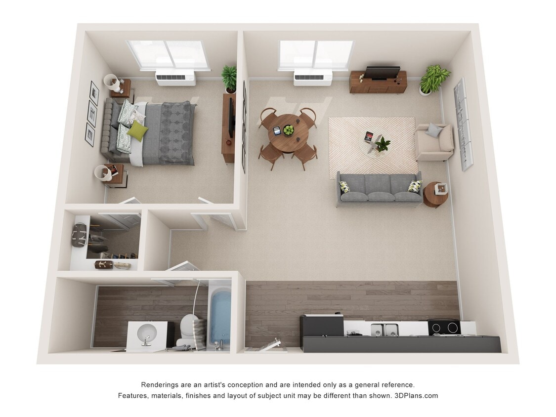 Floor Plan - 1 Bedroom, 1 BA - Axis R