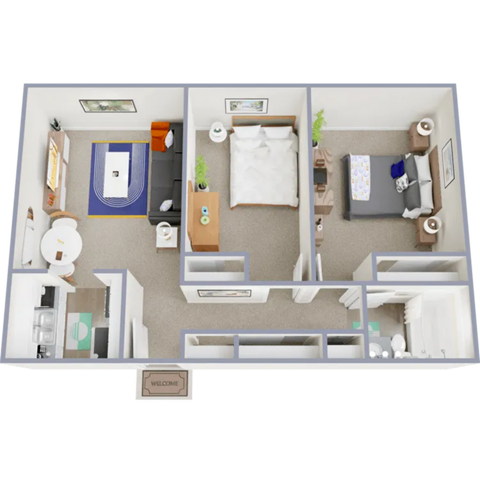 Two bedroom, one bath, 750 square foot apartment at Central Heights - B1