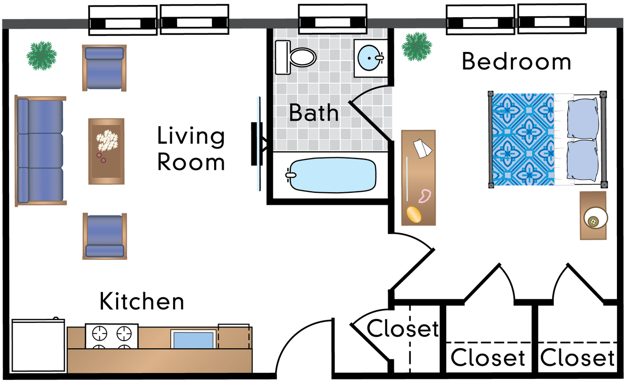 Floor Plan - 1 Bedroom 14 Tier
