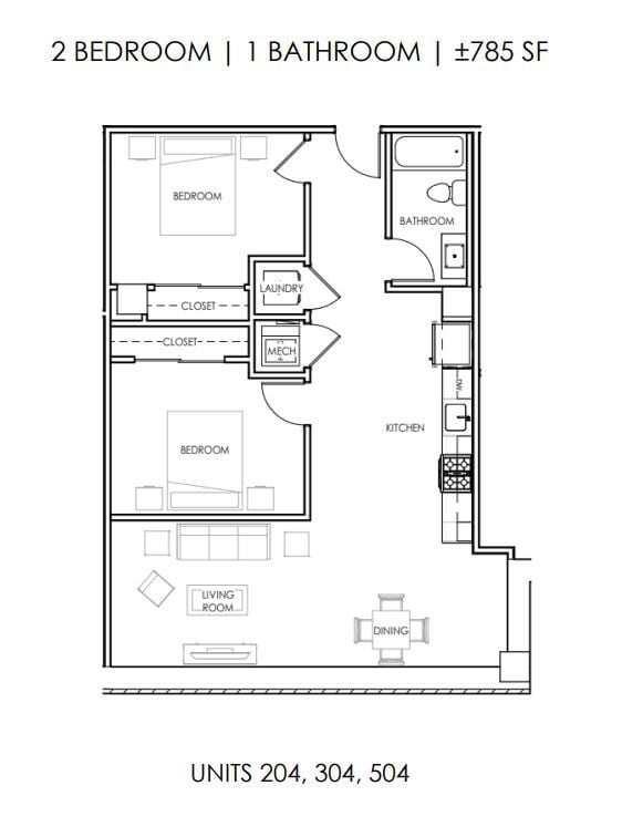 Floor Plan - Two Bedroom One Bath Deluxe