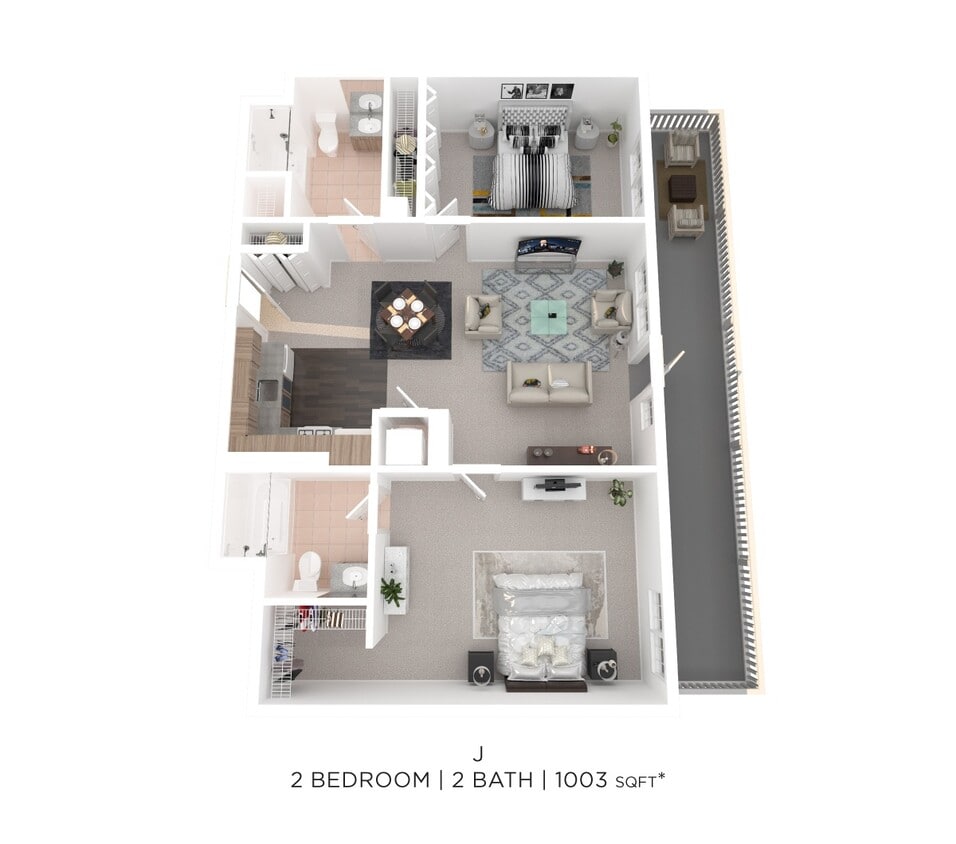 Floor Plan - Two Bed Two Bath J - 1003sqft