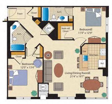 Floor Plan - 2 Bed/2 Bath-BJ1