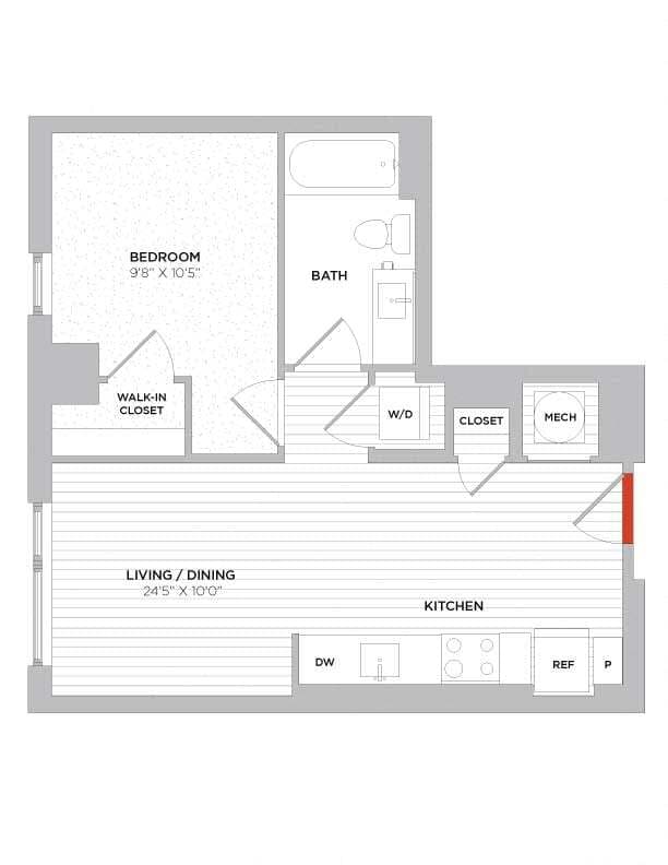 Floor Plan - 1 Bed/1 Bath-S02 East
