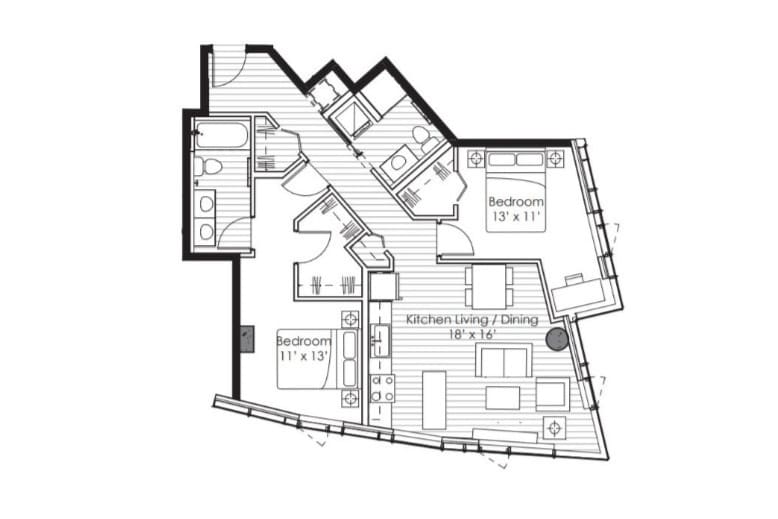 Floorplan x12; Levels 5-12, 15-19 - 2x2 F