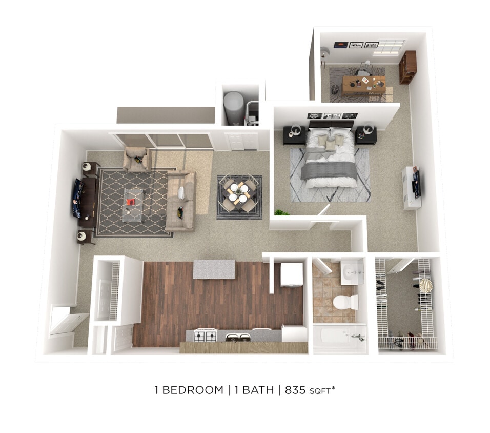 Floor Plan - One Bedroom w/ Alcove - 835 sqft