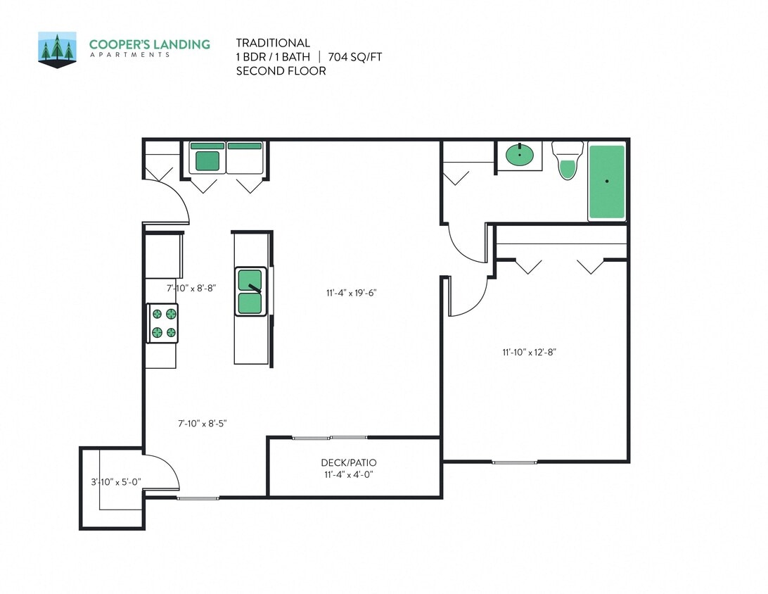 Floor Plan - 1 bed, 1 Bath - 704 sq ft