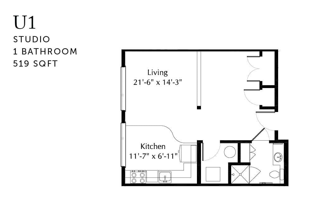 Floor Plan - U1r Urban One Bedroom Renovated