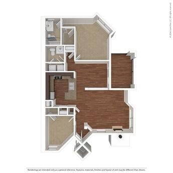Floor Plan - 1 Bed & Study Granite/Hardwood