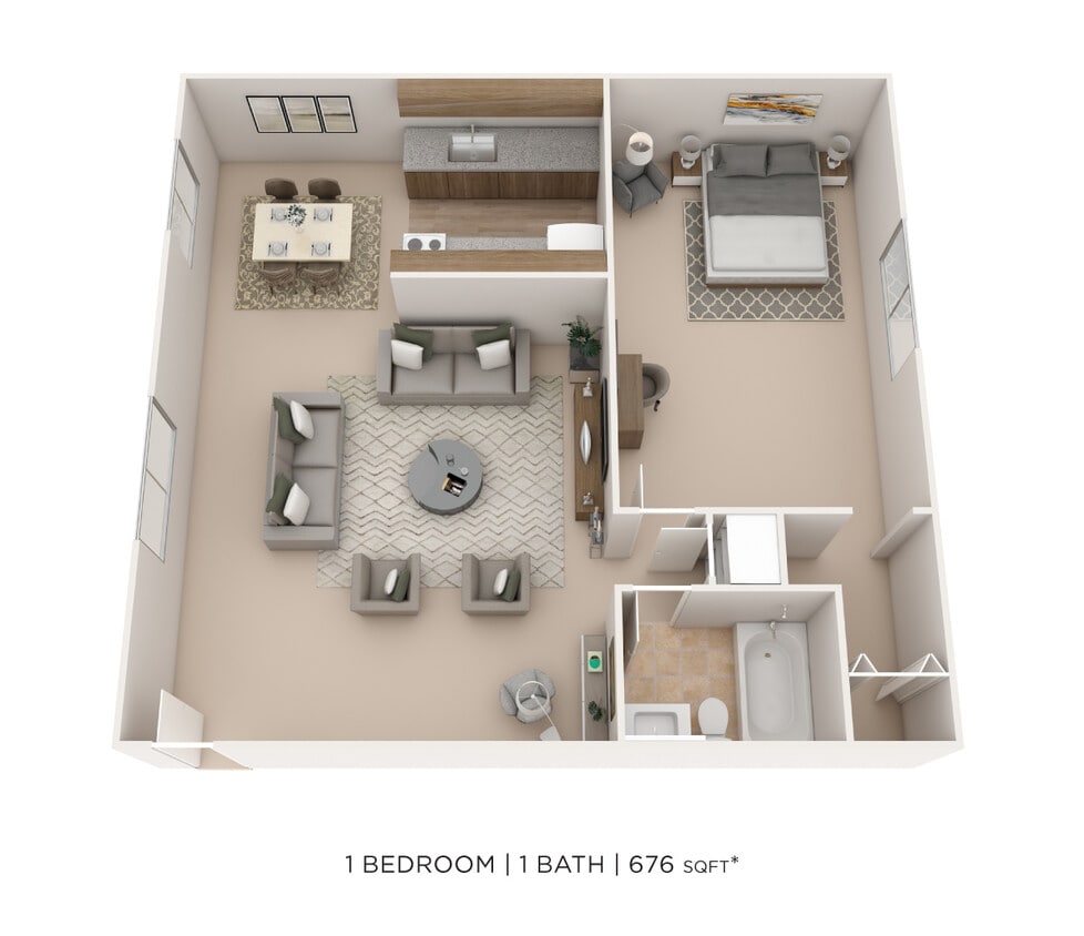 Floor Plan - One Bedroom -676 sqft