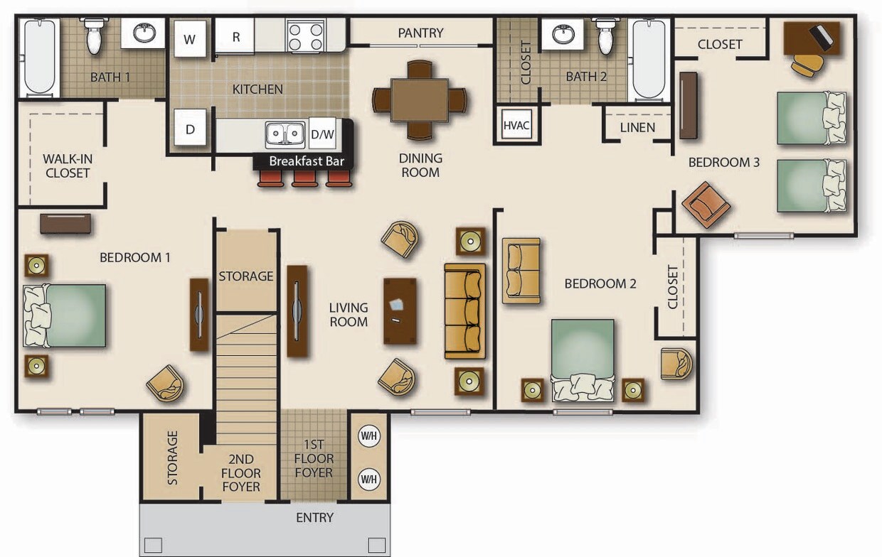 Floor Plan - Three Bedroom Two Bath - Cove (b)