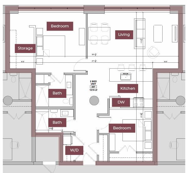 Floor Plan - 2BR Floor Plan Q | Lofts South