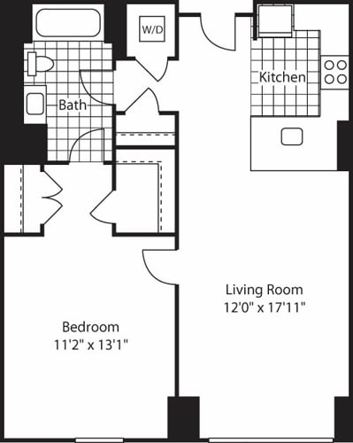 Floor Plan - 1 Bed (North) - 672 No Balcony