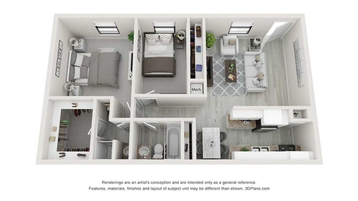 A 3D floor plan rendering of The Element. - The Element