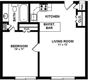 1BR/1BA - 1x1D