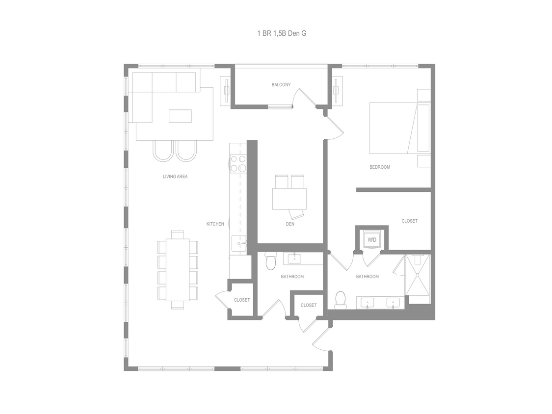 Floor Plan - Alta 1 Bedroom 1.5B Den G
