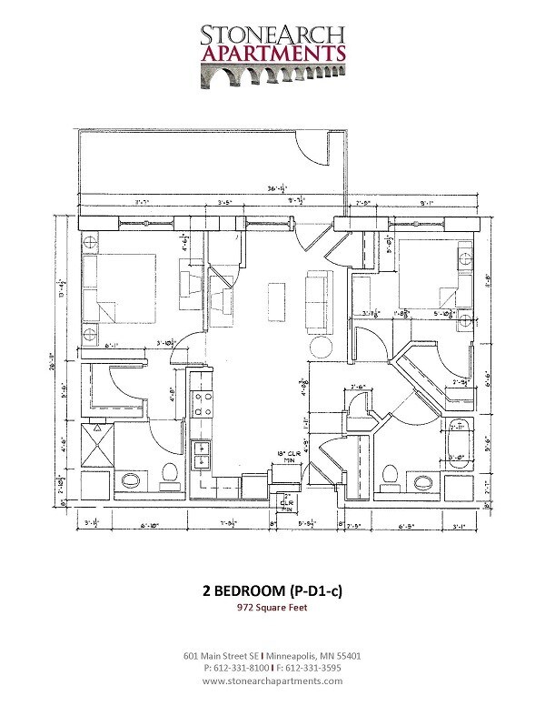 Floor Plan - 2 Bedroom 2 Bath (P-D1-c)