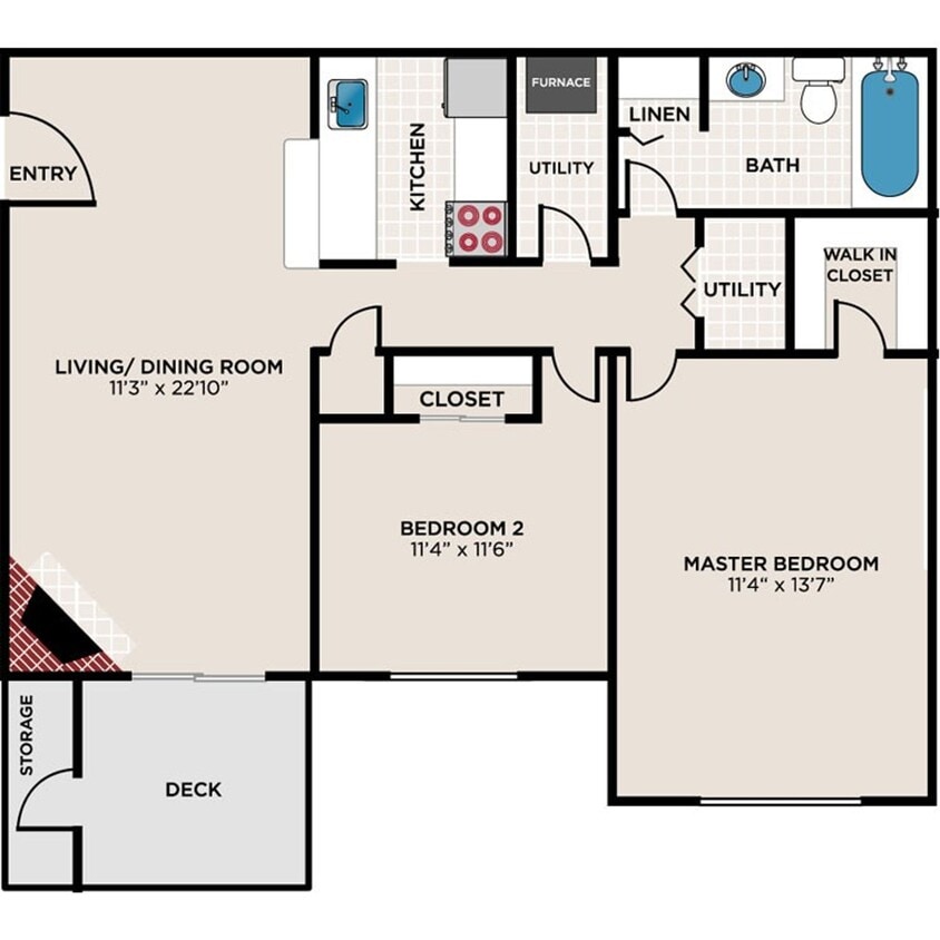 Floor Plan - Cambridge - 840sf