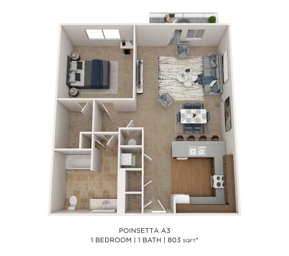 Floor Plan - One Bedroom - 803 sqft