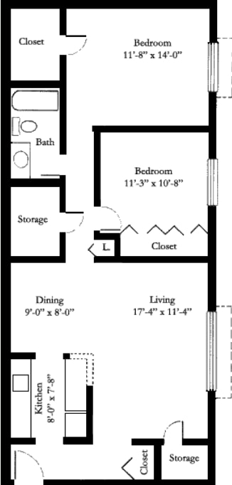 2BR/1BA - Two Bedroom