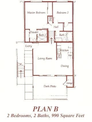 Floor Plan - 2 Bedroom 2 Bath Split Level Upstairs