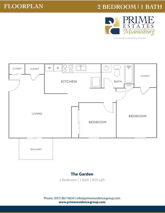 Floor Plan - The Garden- 2 bed 1 bath Standard