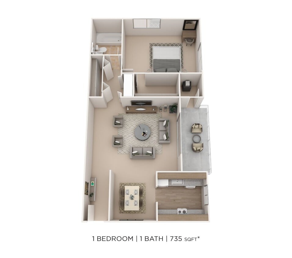 Floor Plan - One Bedroom - 735 sqft