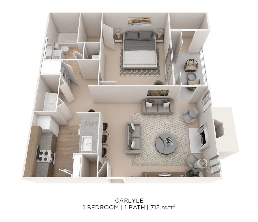 Floor Plan - One Bedroom - 715 sqft