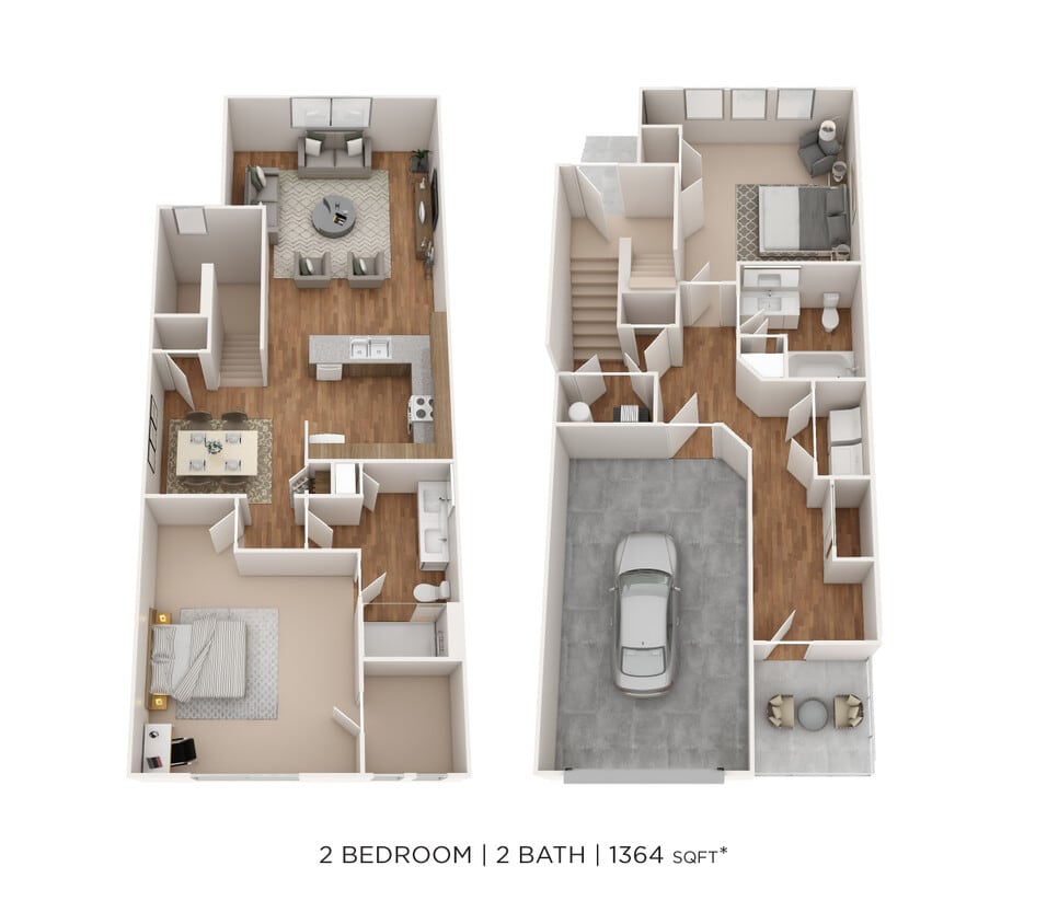 Floor Plan - Two Bedroom 2 Bath Brownstone- 1364 sqft