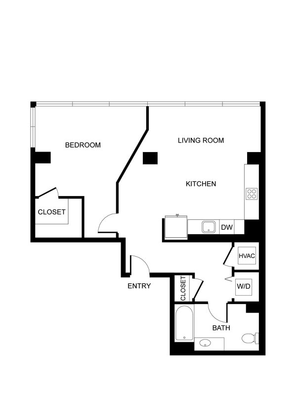 Floor Plan - West 7th | 1 Bedroom, 1 Bathroom 209