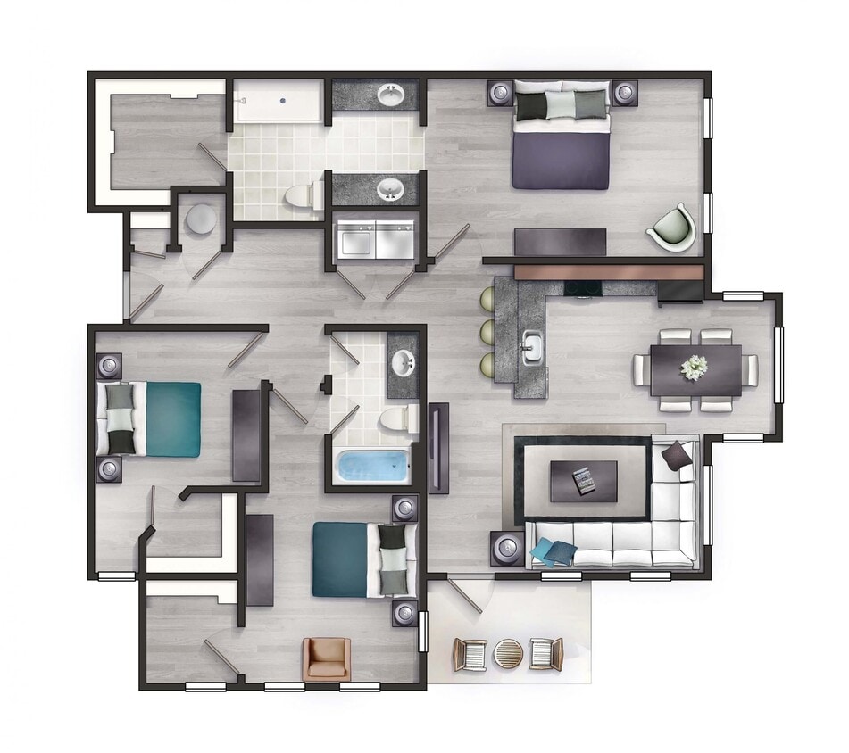 The Redwood 3Bed 2Bath with Patio and Sunroom - Redwood w/ SR and Balcony