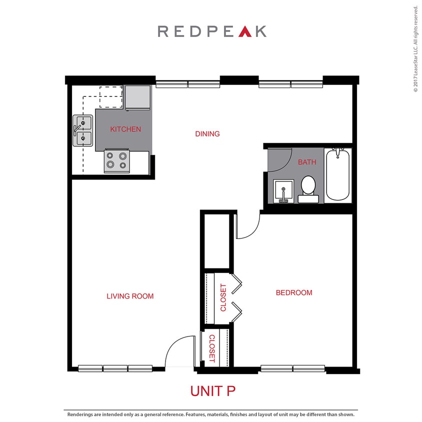 Floor Plan - A2 - 1 Bed / 1 Bath (730 sf)